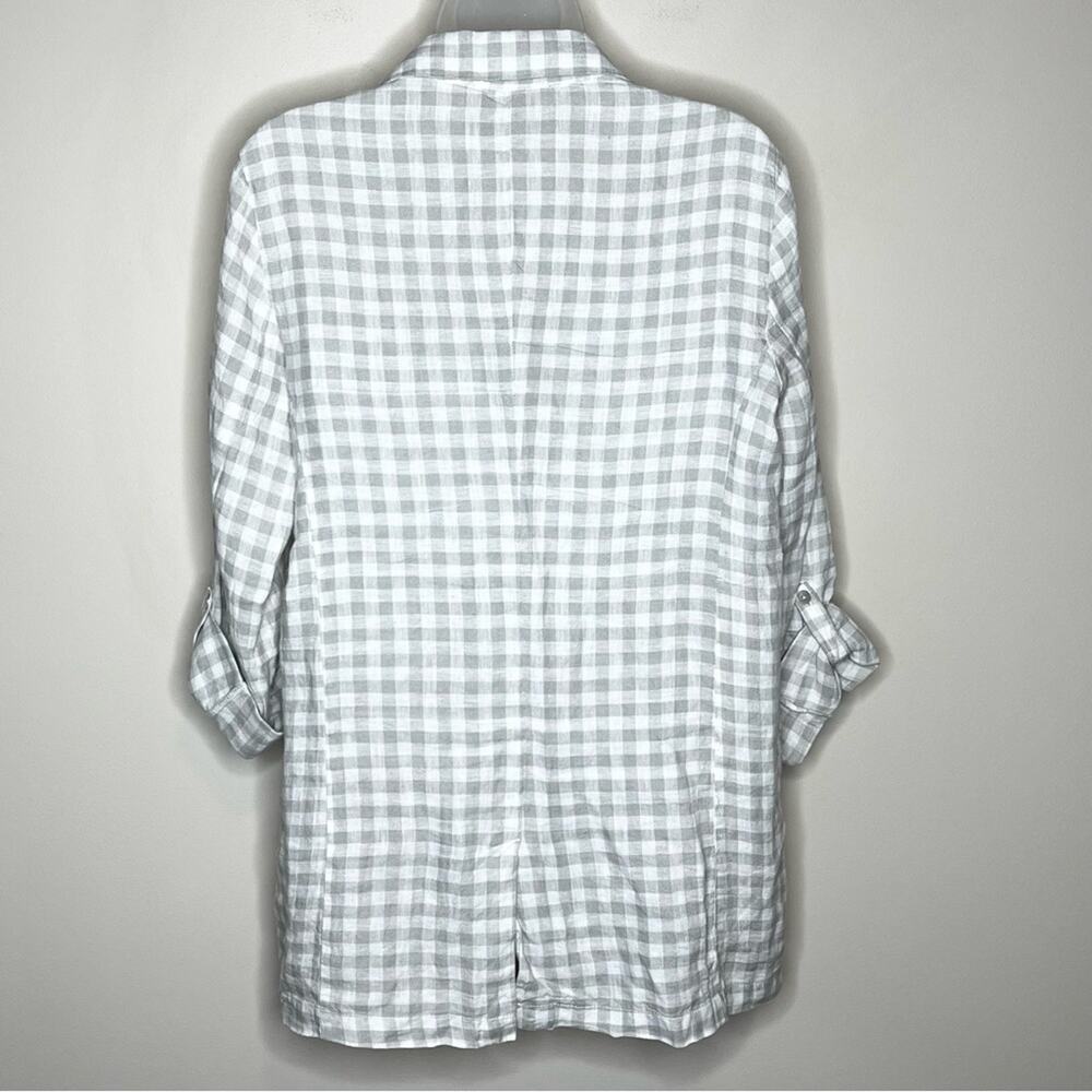 CYNTHIA ROWLEY 100% linen tan & white gingham check long line blazer size medium - Picture 5 of 6